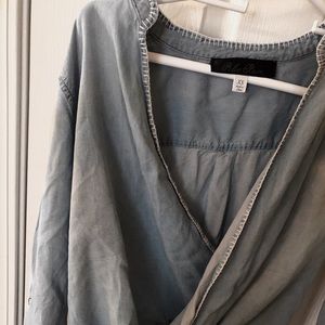 Blue Blouse with cross over open neck line